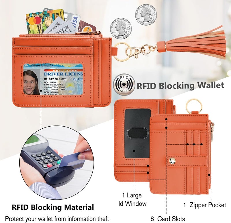 KNGITRYI حافظة مفاتيح مع سوار للنساء، حافظة بطاقات ائتمان رفيعة بتقنية RFID، حافظة نقود مع سلاسل مفاتيح، حلقة مفاتيح للرجال والنساء - Image 3